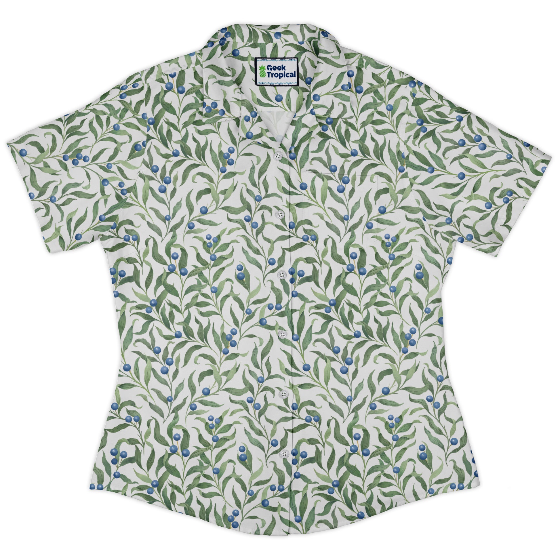 Wild Blueberry Sprigs Curvy Button Up Shirt womens front