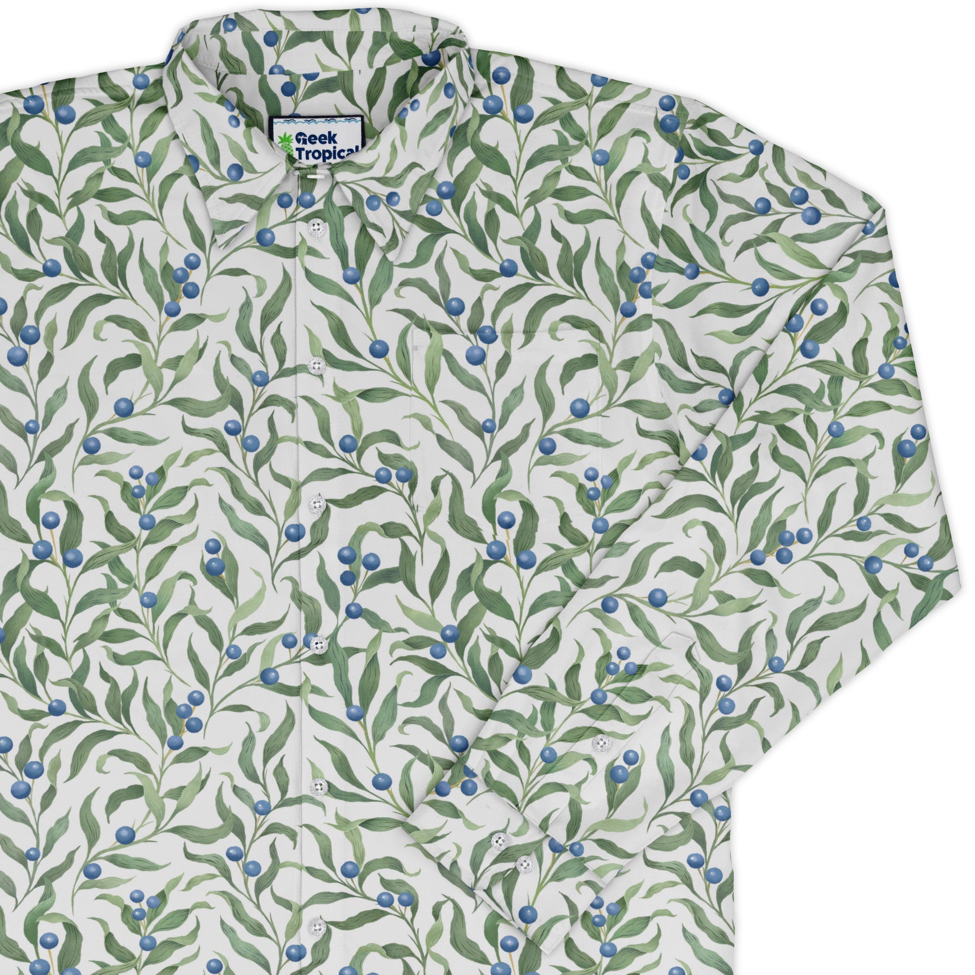 Wild Blueberry Sprigs Long Sleeve Button Up Shirt cover