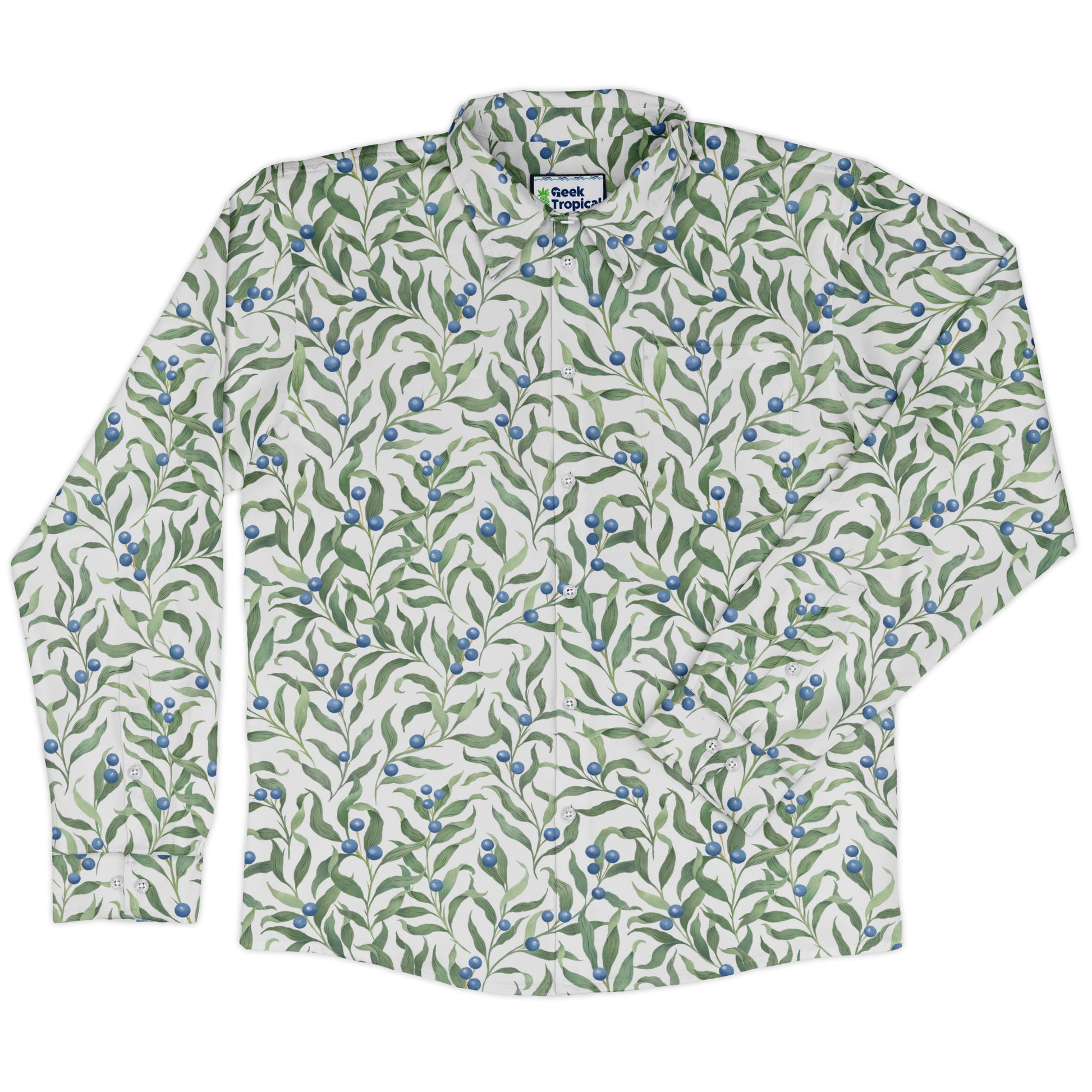 Wild Blueberry Sprigs Long Sleeve Button Up Shirt front