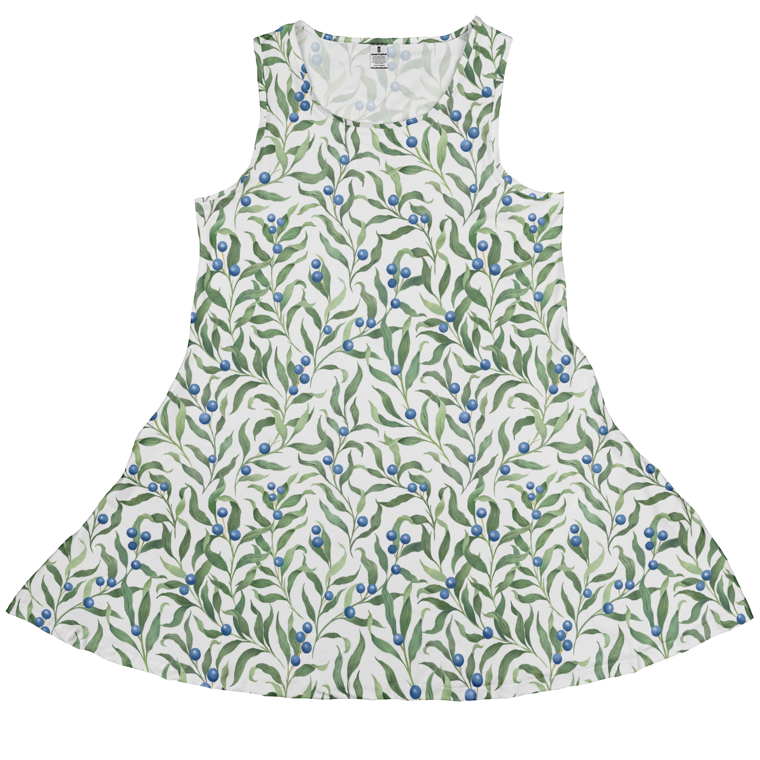 Wild Blueberry Sprigs Sleeveless Dress front