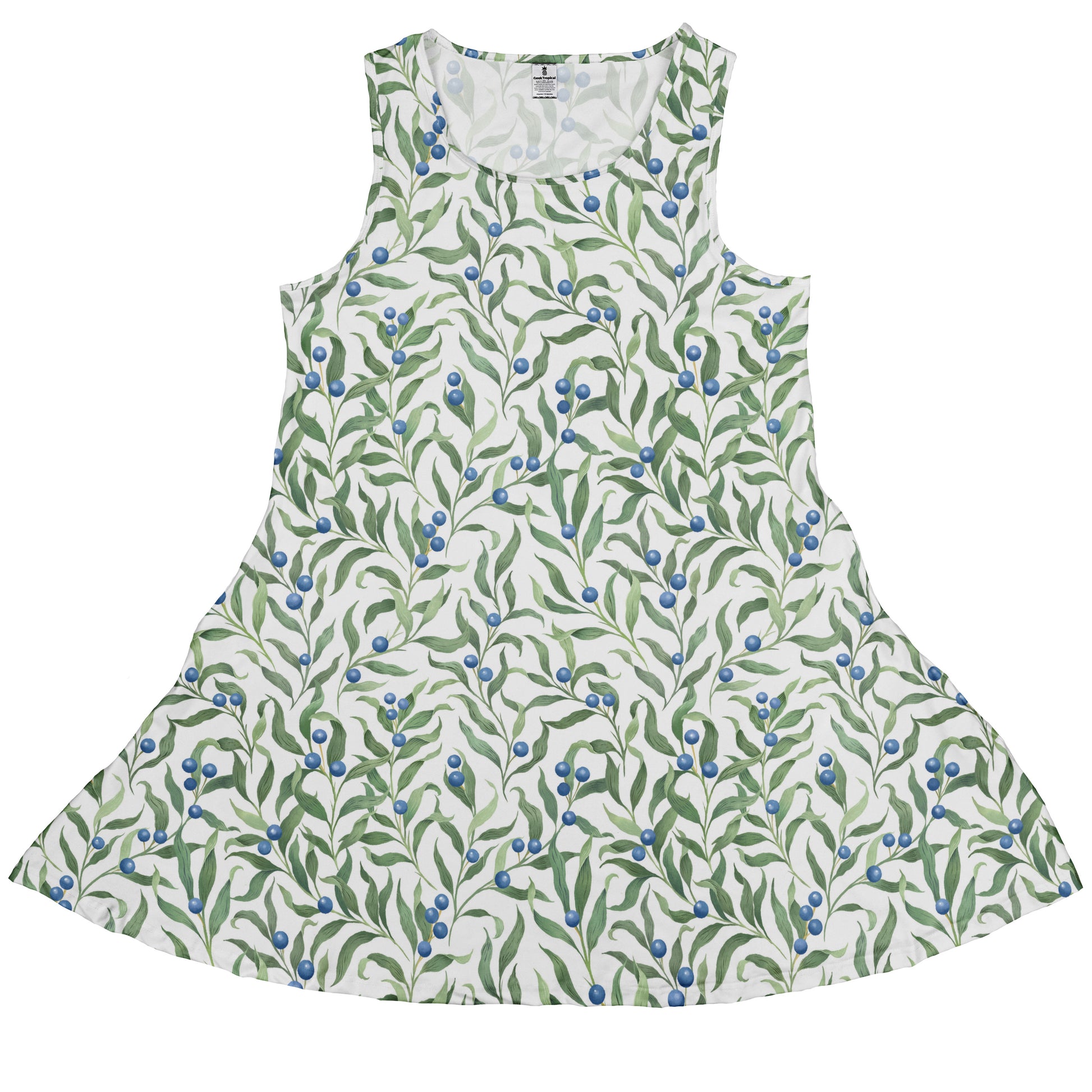 Wild Blueberry Sprigs Sleeveless Dress front