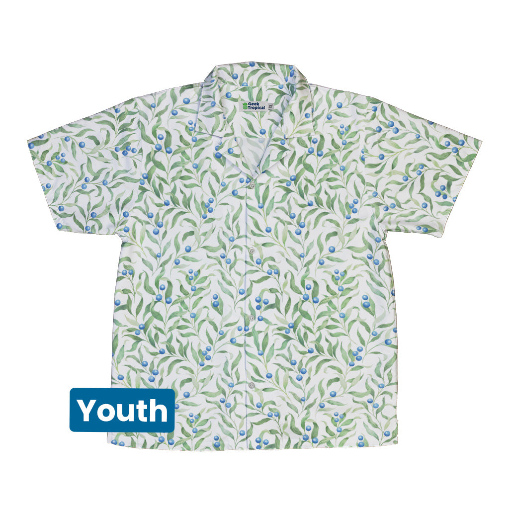 Wild Blueberry Sprigs Youth Hawaiian Shirt Front