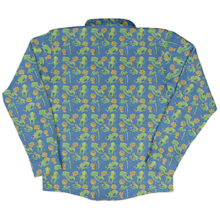 Wildfang Flora Blue Long Sleeve Button Up Shirt Geek Nerd adult sizing animal patterns botany print
