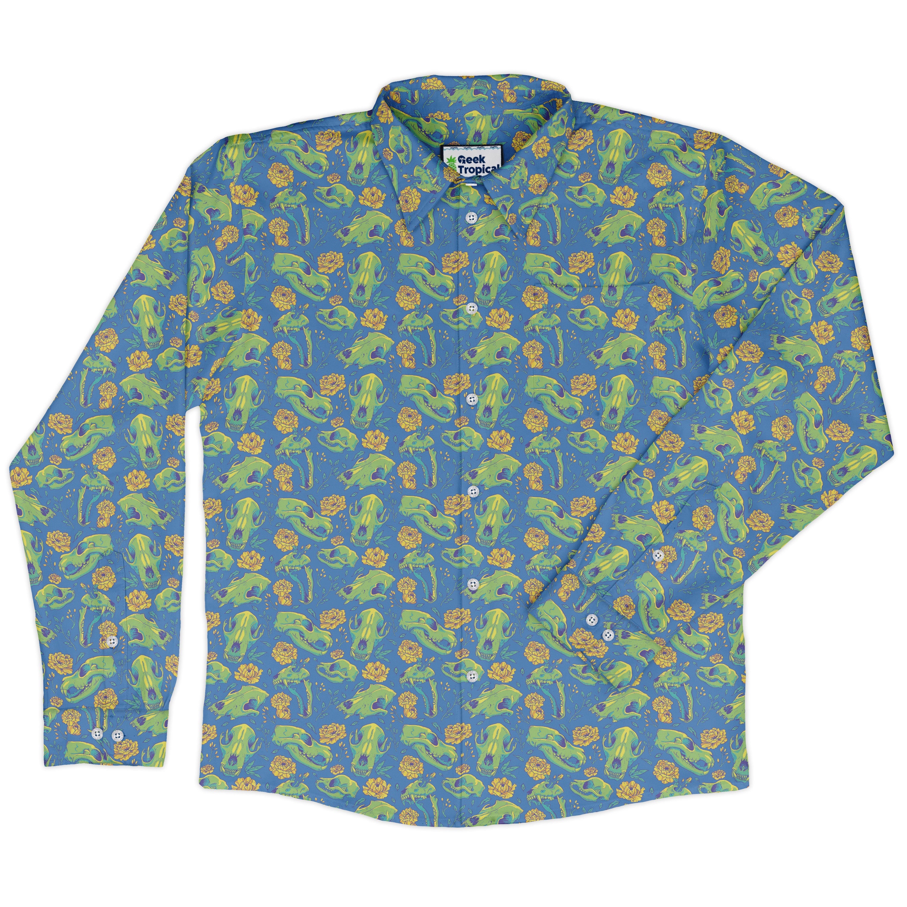 Wildfang Flora Blue Long Sleeve Button Up Shirt