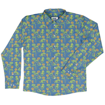 Wildfang Flora Blue Long Sleeve Button Up Shirt Geek Nerd adult sizing animal patterns botany print