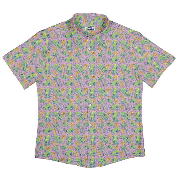 Wildfang Flora Pink Button Up Shirt Geek Nerd adult sizing animal patterns botany print