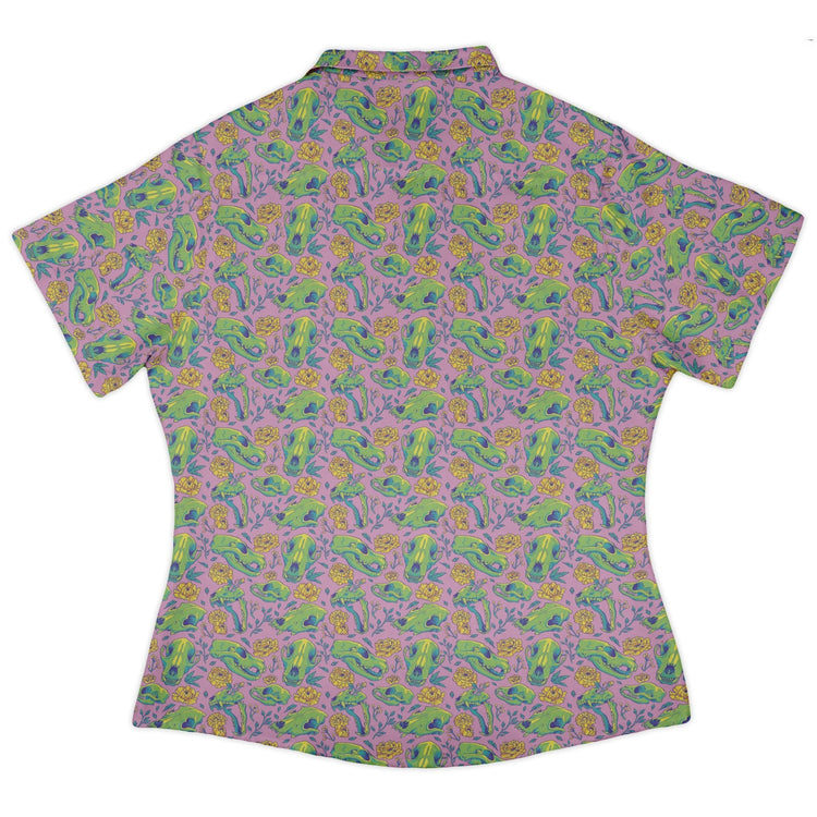 Wildfang Flora Pink Curvy Button Up Shirt Geek Nerd animal patterns botany print Design by Julie Kitzes
