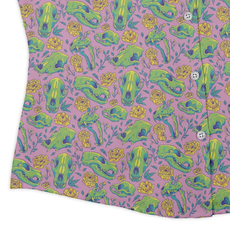 Wildfang Flora Pink Curvy Button Up Shirt Geek Nerd animal patterns botany print Design by Julie Kitzes
