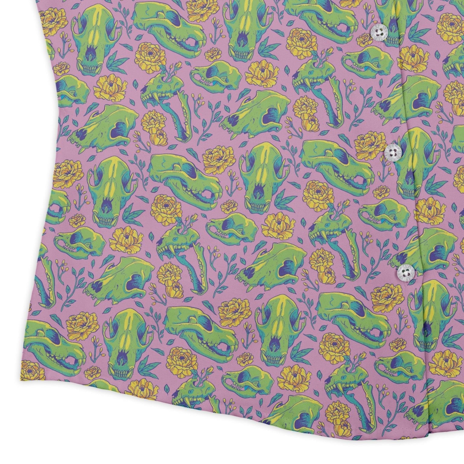 Wildfang Flora Pink Curvy Button Up Shirt Geek Nerd animal patterns botany print Design by Julie Kitzes