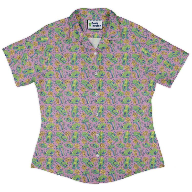Wildfang Flora Pink Curvy Button Up Shirt Geek Nerd animal patterns botany print Design by Julie Kitzes