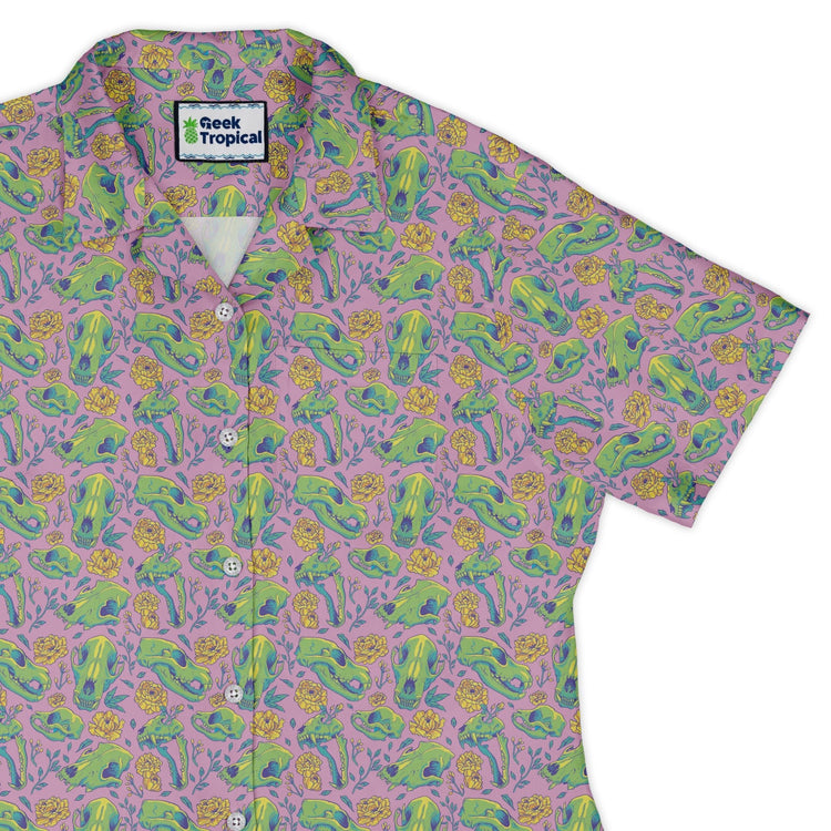 Wildfang Flora Pink Curvy Button Up Shirt Geek Nerd animal patterns botany print Design by Julie Kitzes