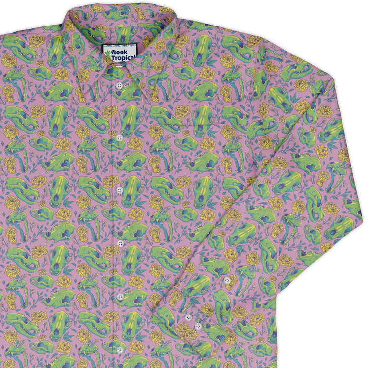 Wildfang Flora Pink Long Sleeve Button Up Shirt Geek Nerd adult sizing animal patterns botany print