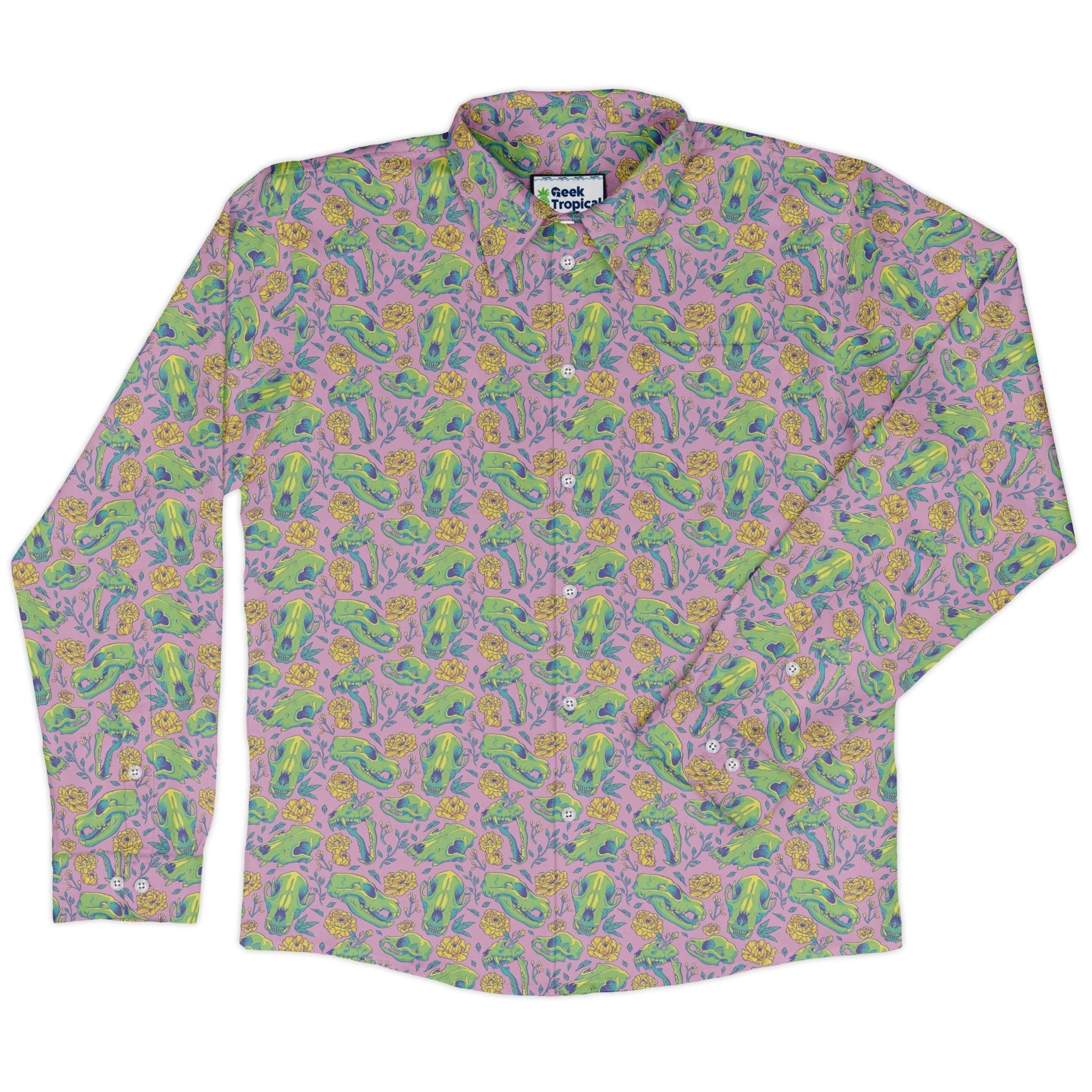 Wildfang Flora Pink Long Sleeve Button Up Shirt Geek Nerd adult sizing animal patterns botany print