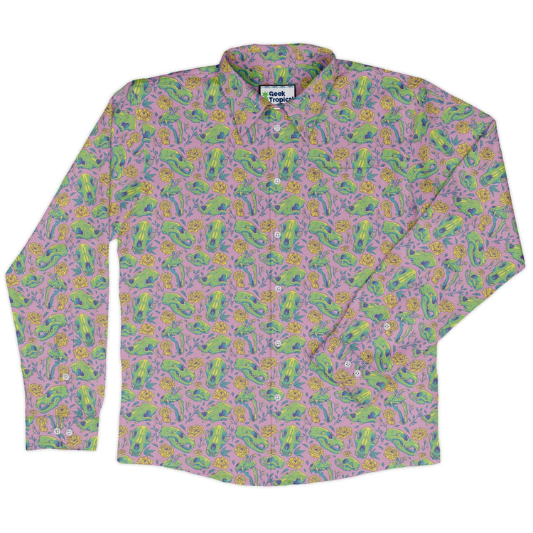Wildfang Flora Pink Long Sleeve Button Up Shirt Geek Nerd adult sizing animal patterns botany print