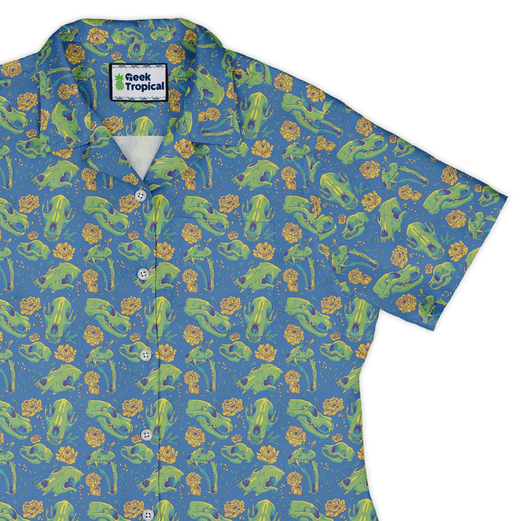 Wildfang Flora Blue Curvy Button Up Shirt Geek Nerd animal patterns botany print Design by Julie Kitzes