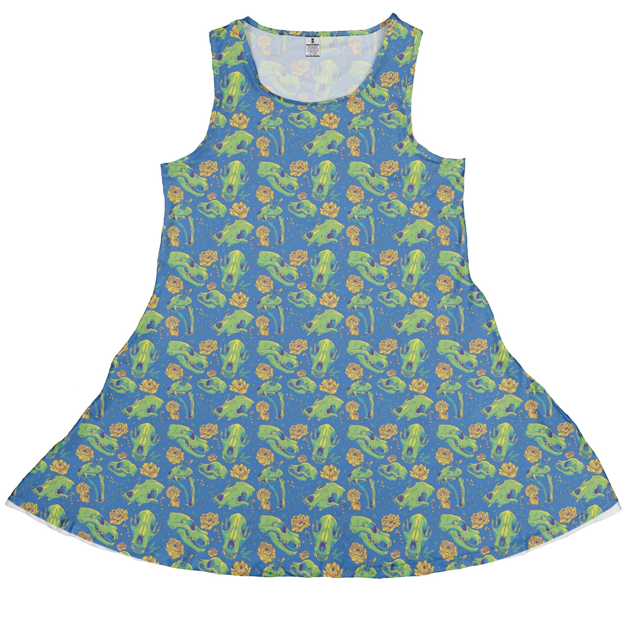 Wildfang Flora Blue Dress Geek Nerd animal patterns botany print Design by Julie Kitzes