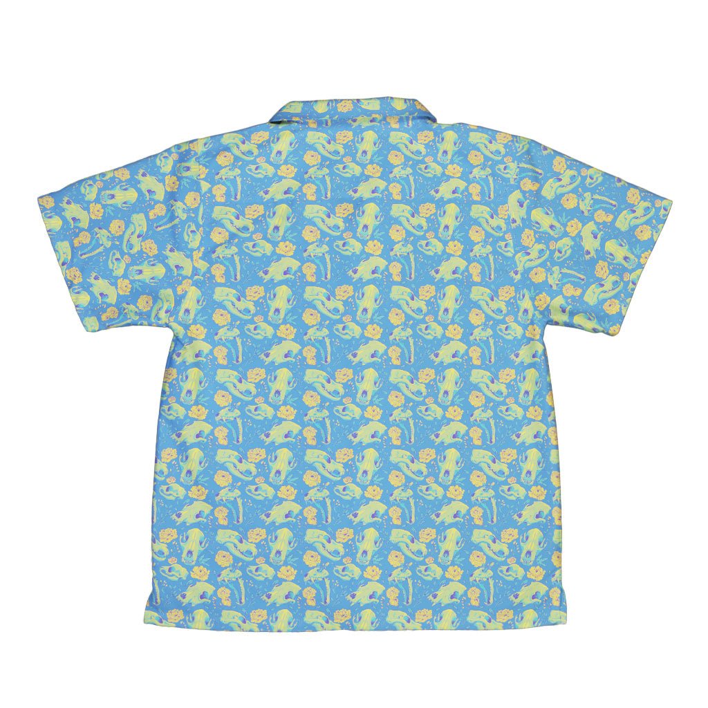 Wildfang Flora Blue Youth Hawaiian Shirt Geek Nerd animal patterns botany print Design by Julie Kitzes