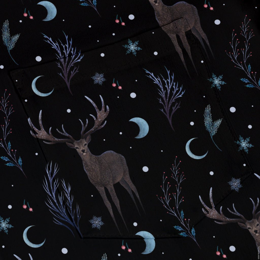 Winter Deer Button Up Shirt Geek Nerd adult sizing Botany Print Christmas Print