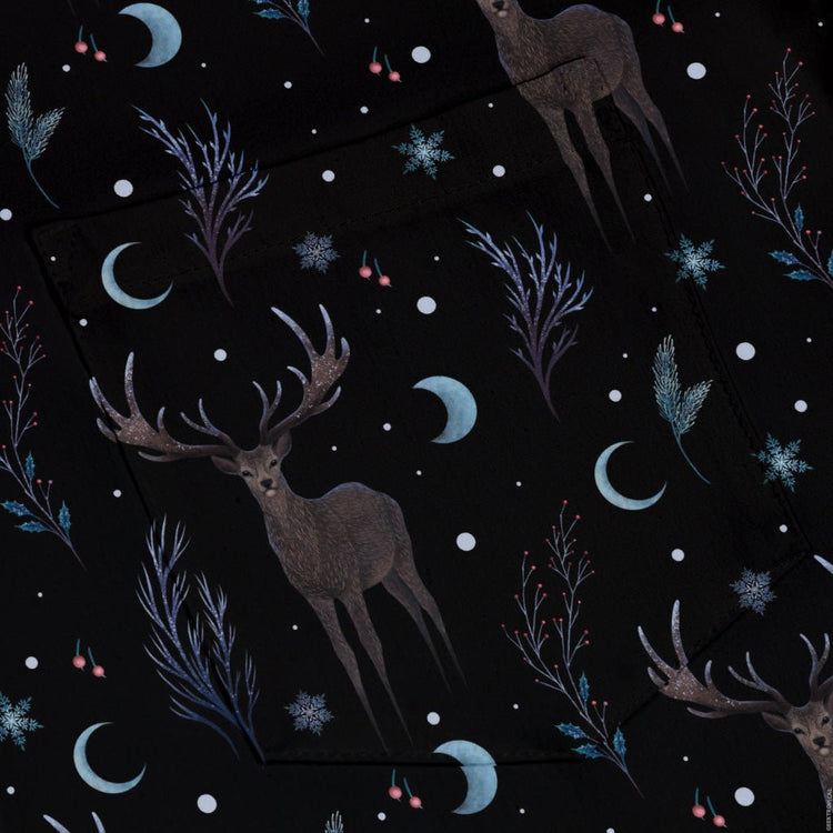 Winter Deer Button Up Shirt Geek Nerd adult sizing Botany Print Christmas Print