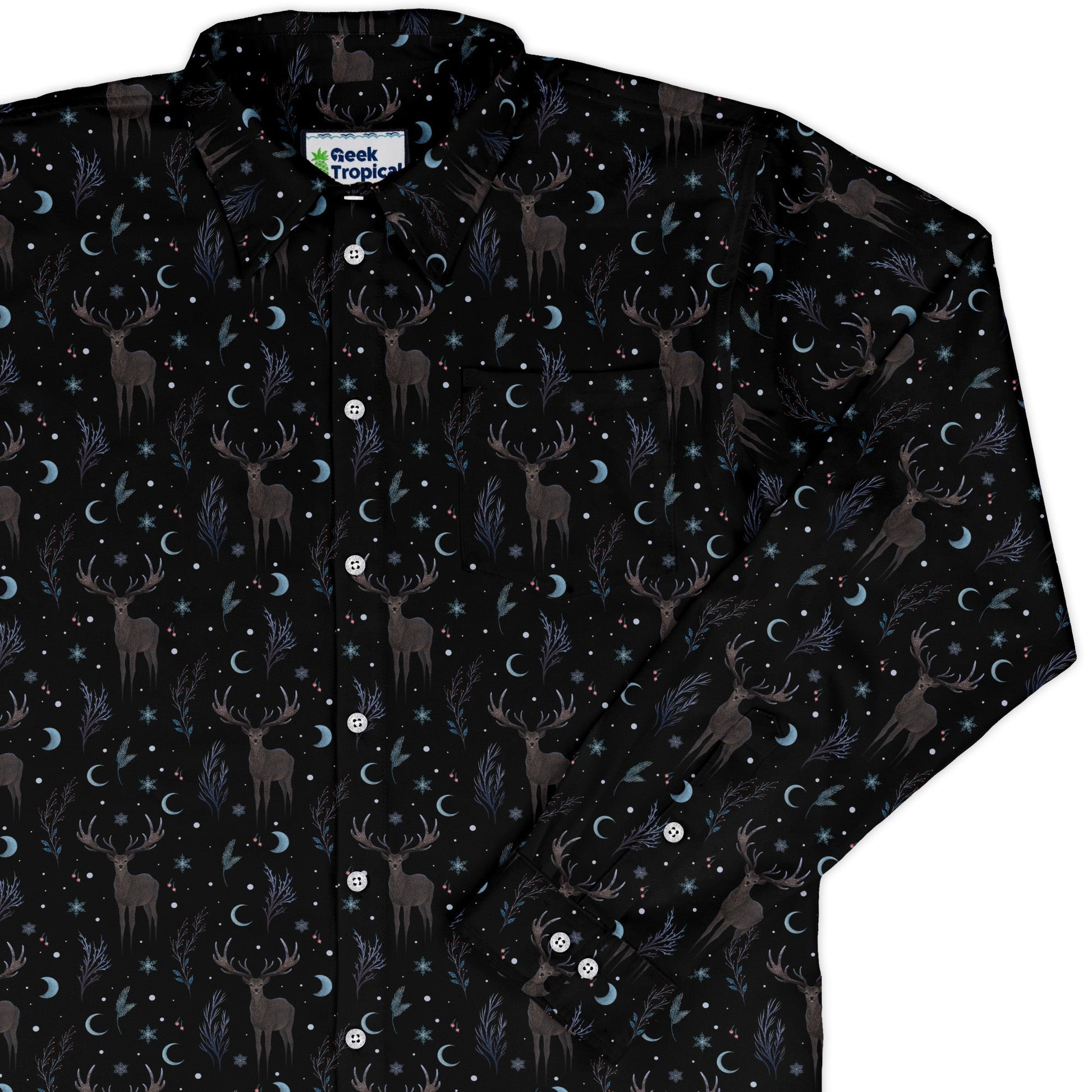 Winter Deer Long Sleeve Button Up Shirt