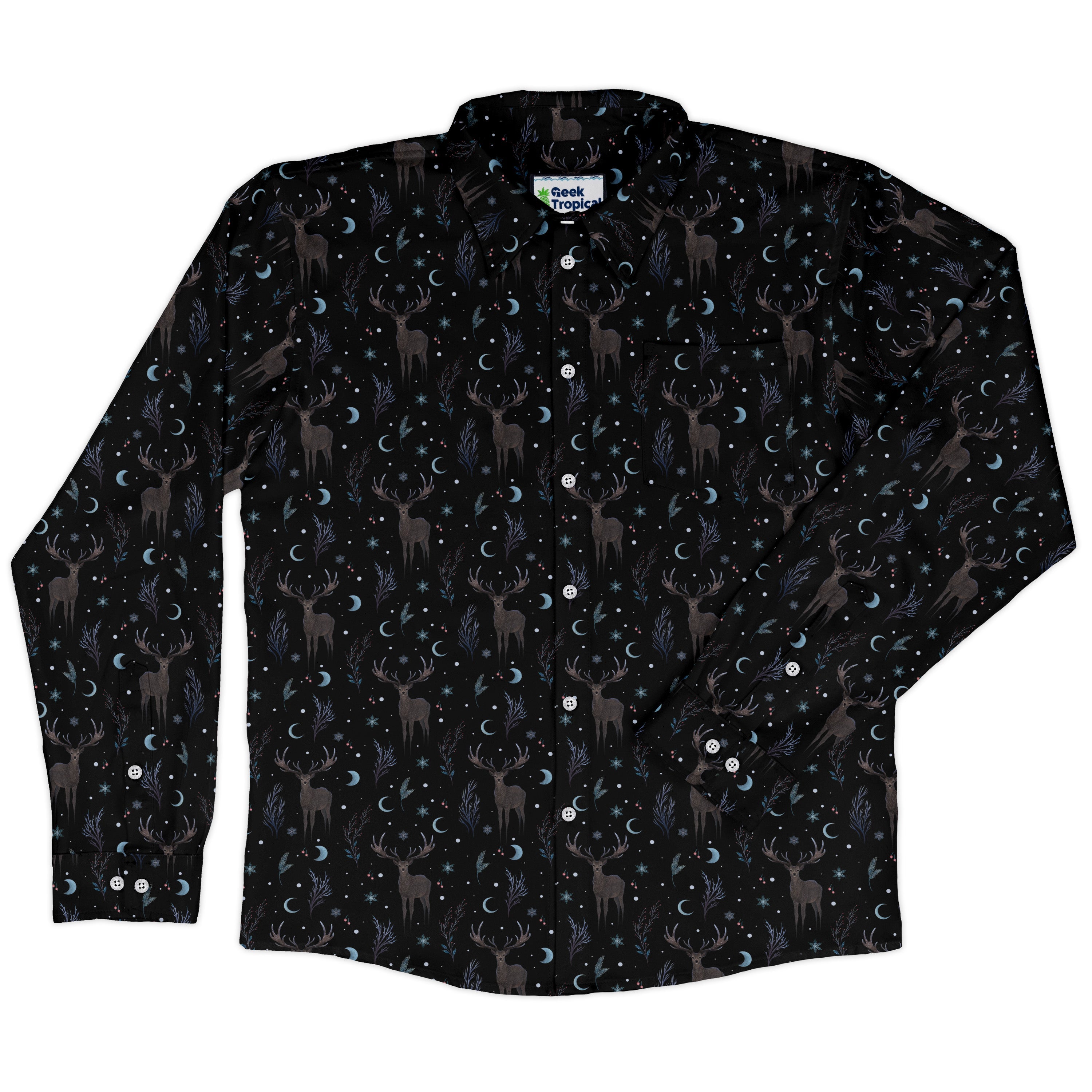 Winter Deer Long Sleeve Button Up Shirt