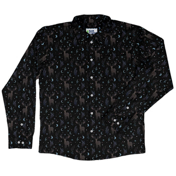 Winter Deer Long Sleeve Button Up Shirt Geek Nerd adult sizing Botany Print Christmas Print