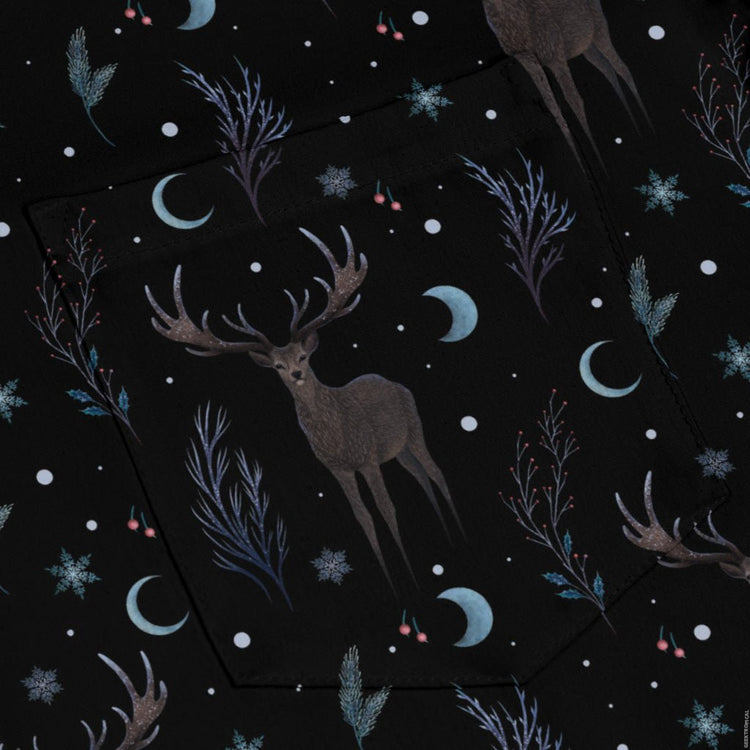 Winter Deer Long Sleeve Button Up Shirt Geek Nerd adult sizing Botany Print Christmas Print