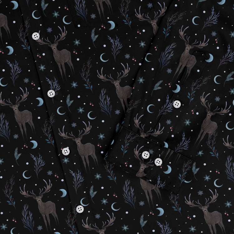 Winter Deer Long Sleeve Button Up Shirt Geek Nerd adult sizing Botany Print Christmas Print