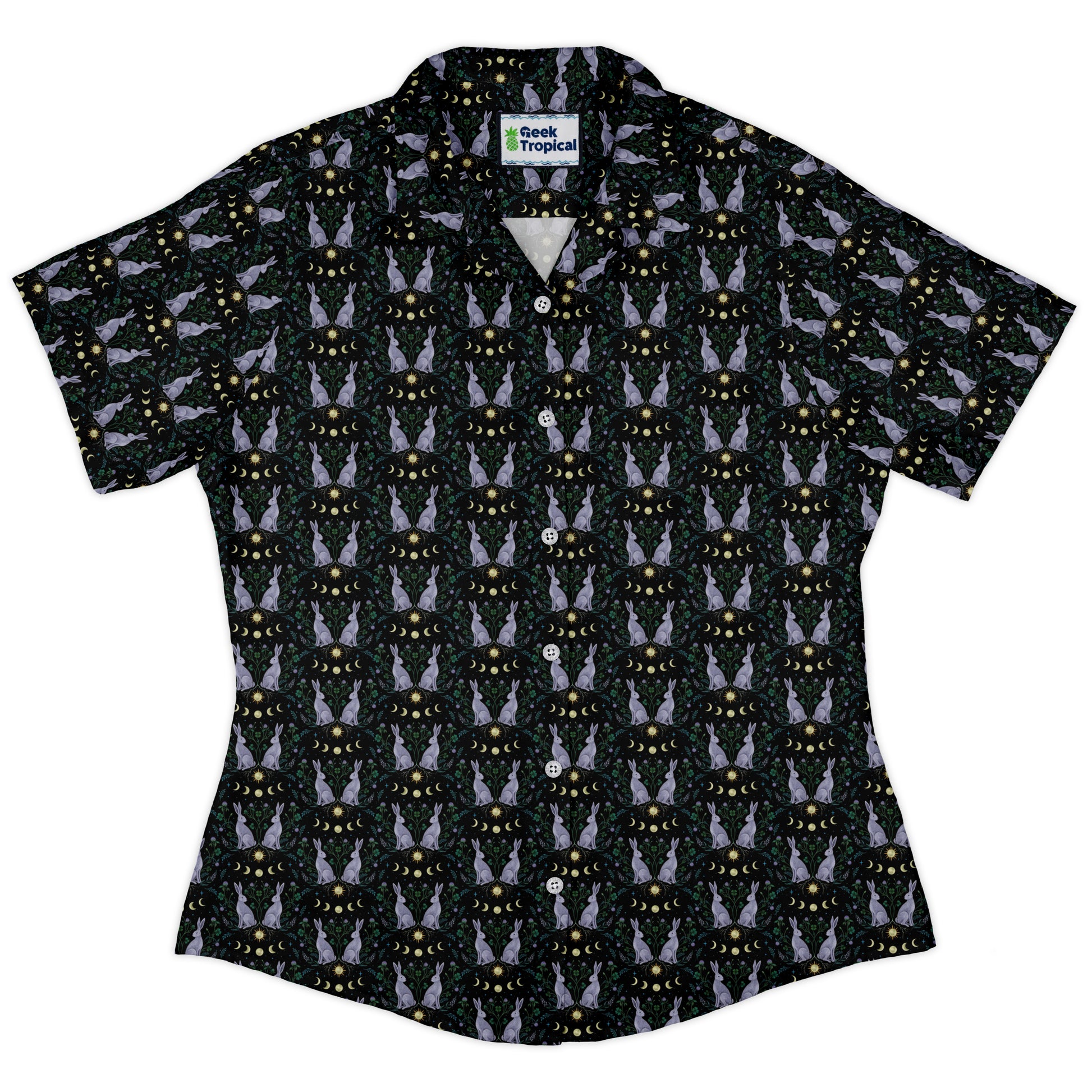 Year of the Rabbit Curvy Button Up Shirt womens front