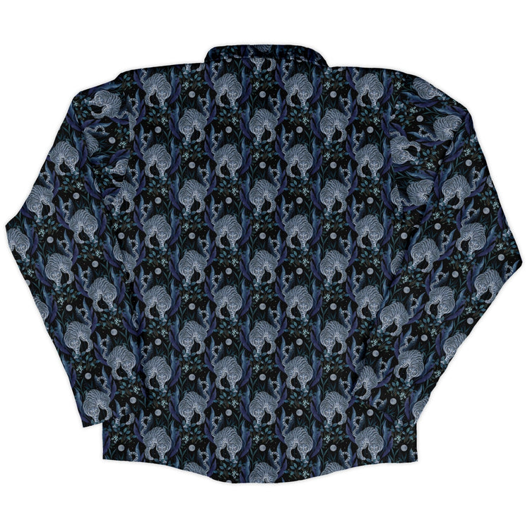 Year of the Tiger Blue Long Sleeve Button Up Shirt Geek Nerd adult sizing Botany Print Design by Episodic