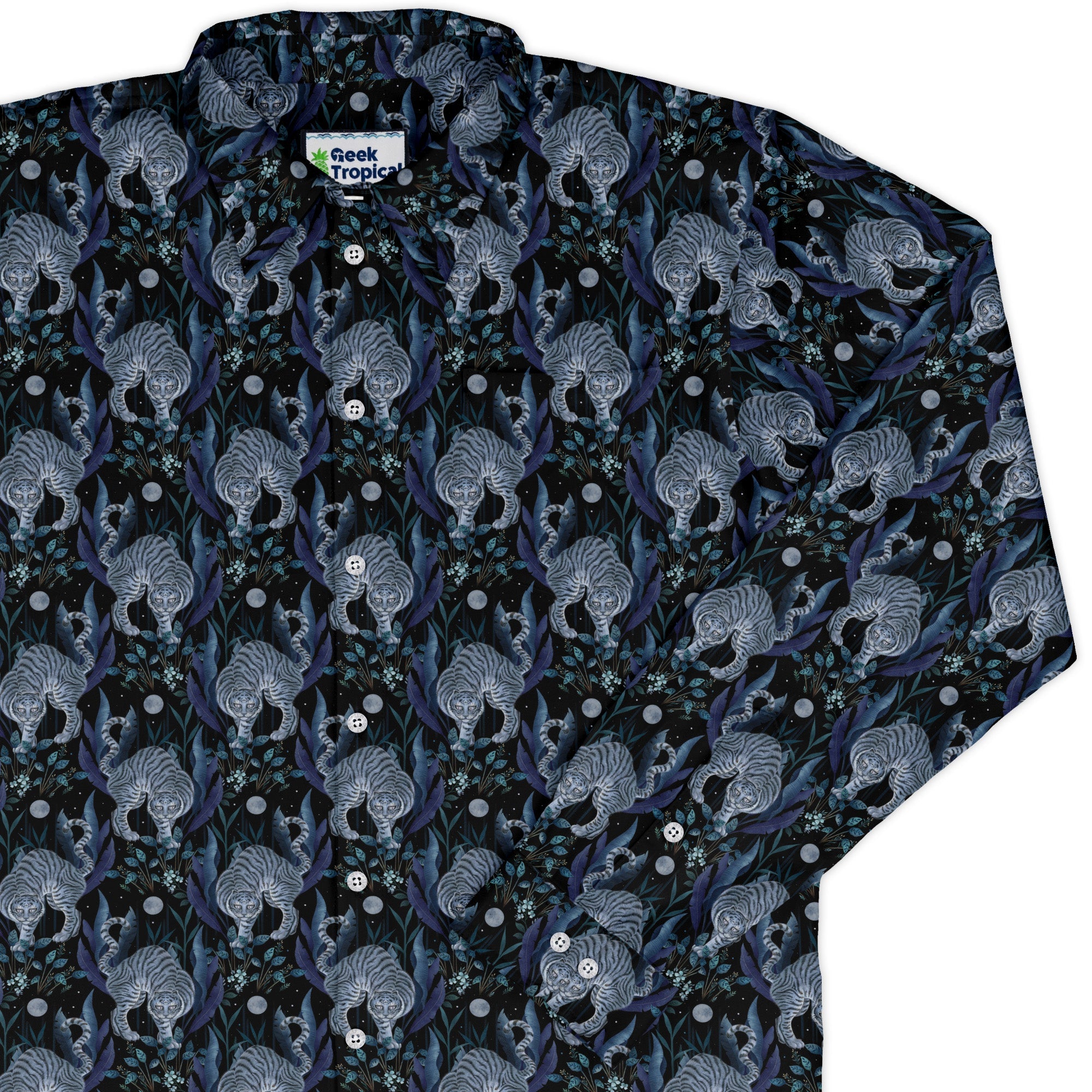 Year of the Tiger Blue Long Sleeve Button Up Shirt