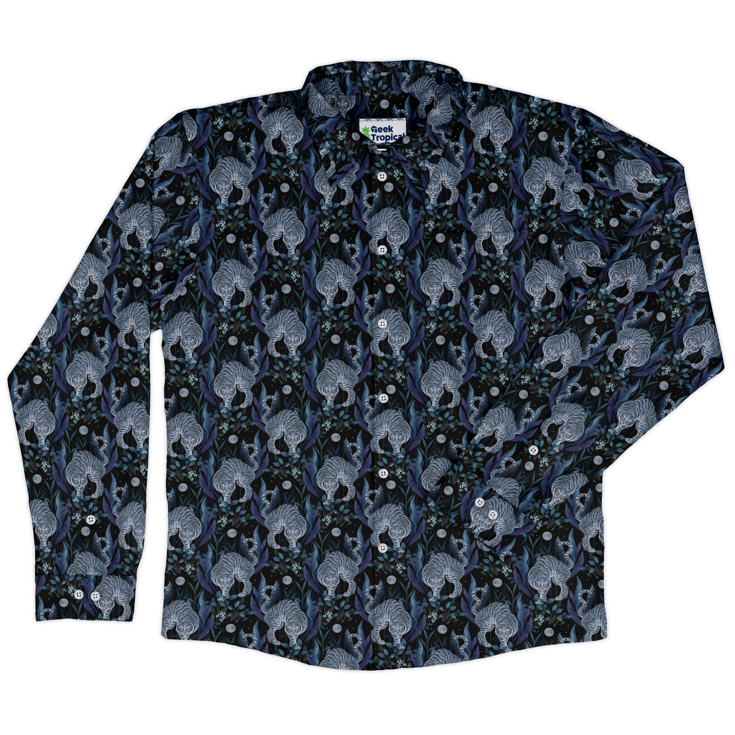 Year of the Tiger Blue Long Sleeve Button Up Shirt