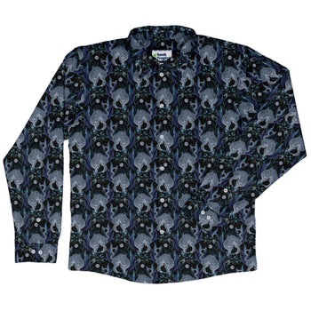 Year of the Tiger Blue Long Sleeve Button Up Shirt Geek Nerd adult sizing Botany Print Design by Episodic