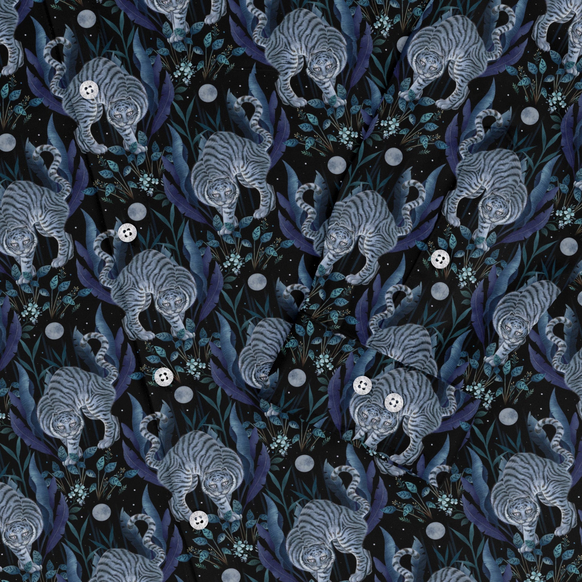 Year of the Tiger Blue Long Sleeve Button Up Shirt