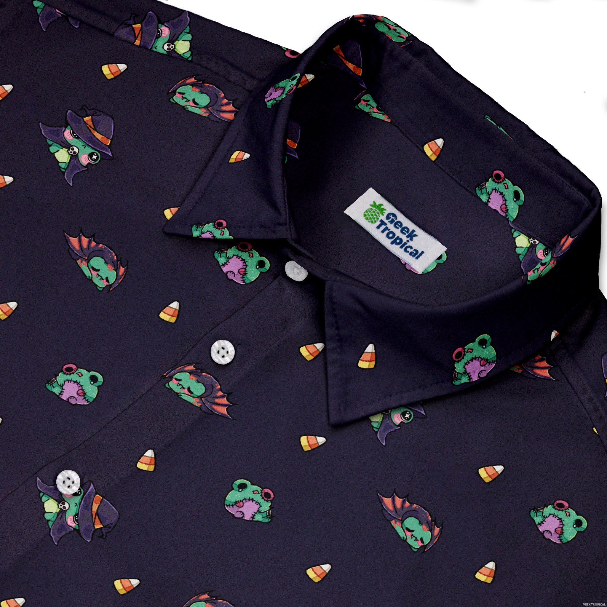 Zombie Frogs Button Up Shirt Geek Nerd adult sizing Design by Ardi Tong halloween