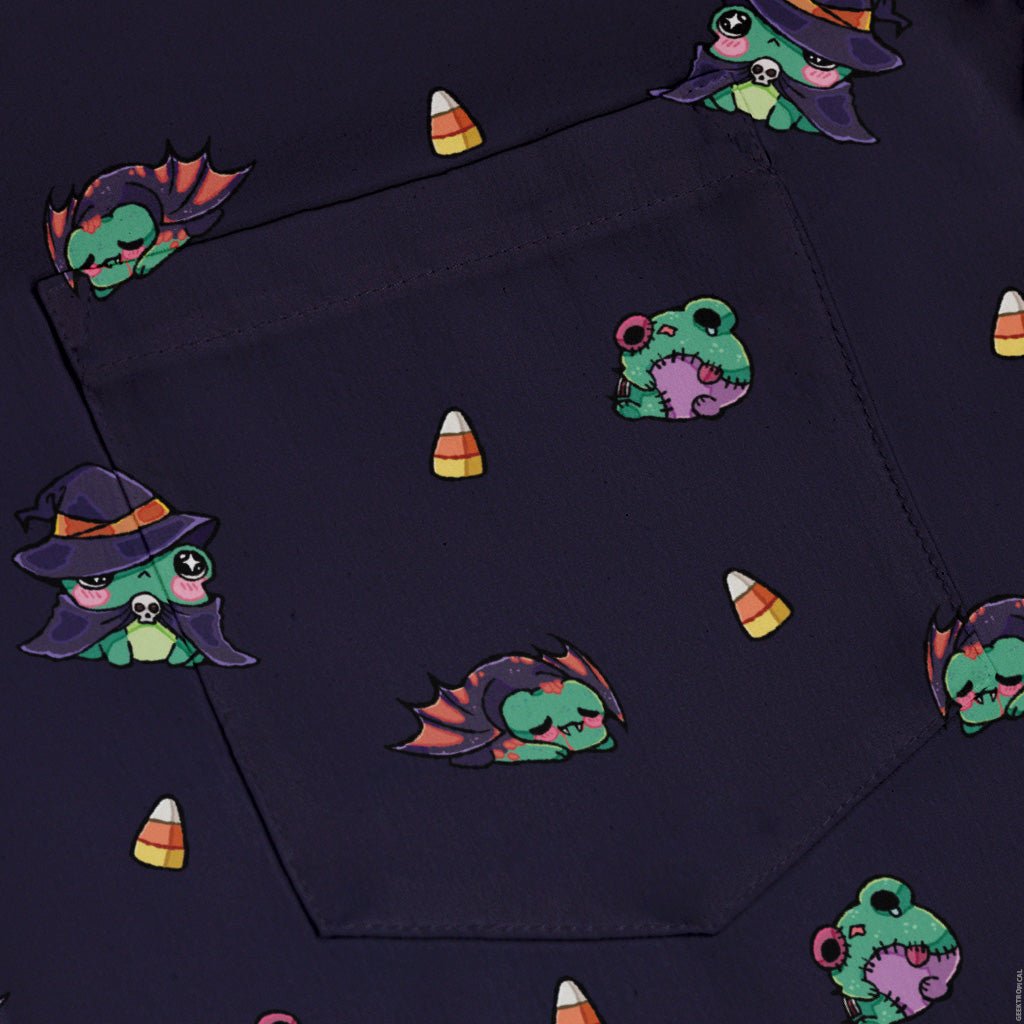 Zombie Frogs Button Up Shirt Geek Nerd adult sizing Design by Ardi Tong halloween