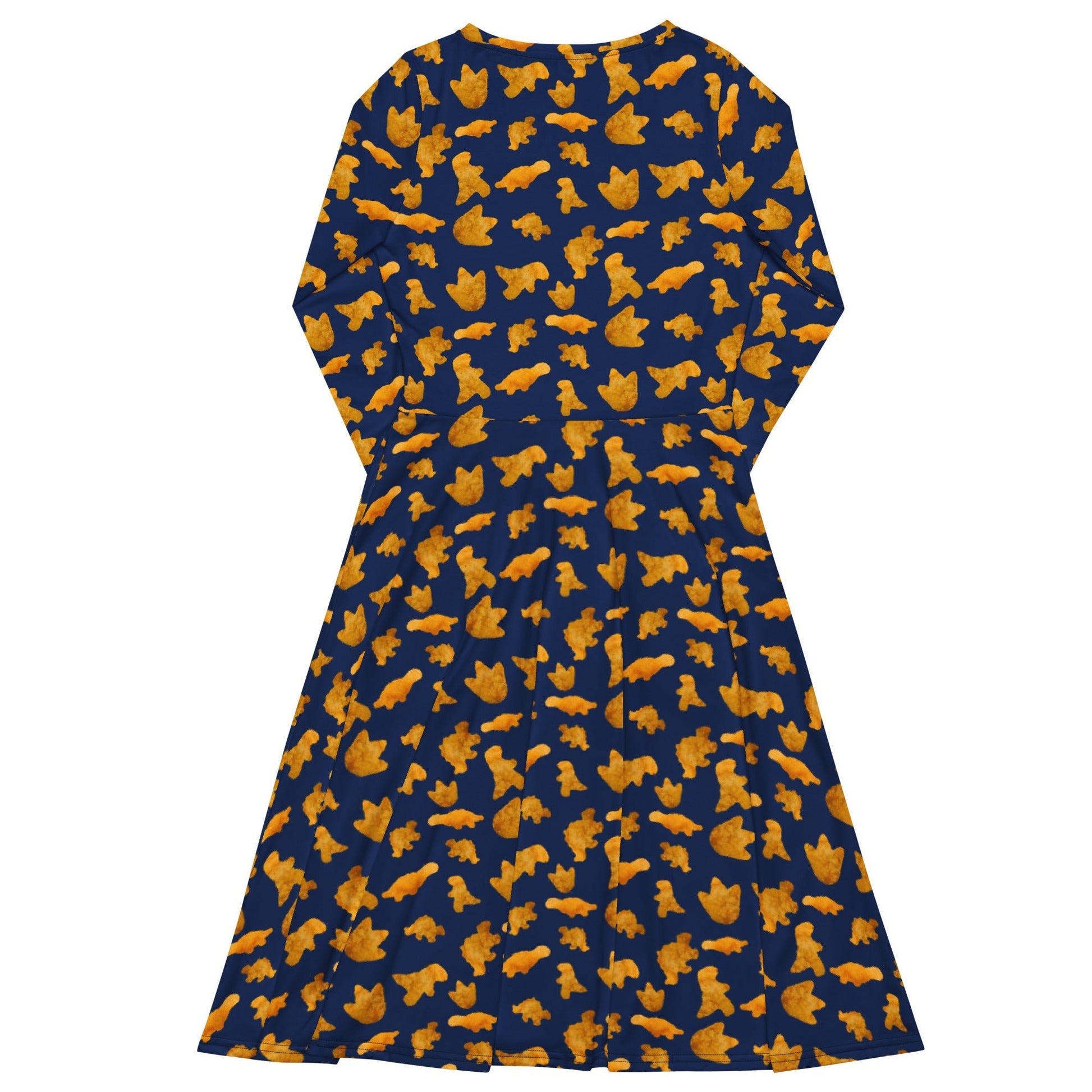 Dinosaur Chicken Nuggets Blue Long Sleeve Midi Dress 8