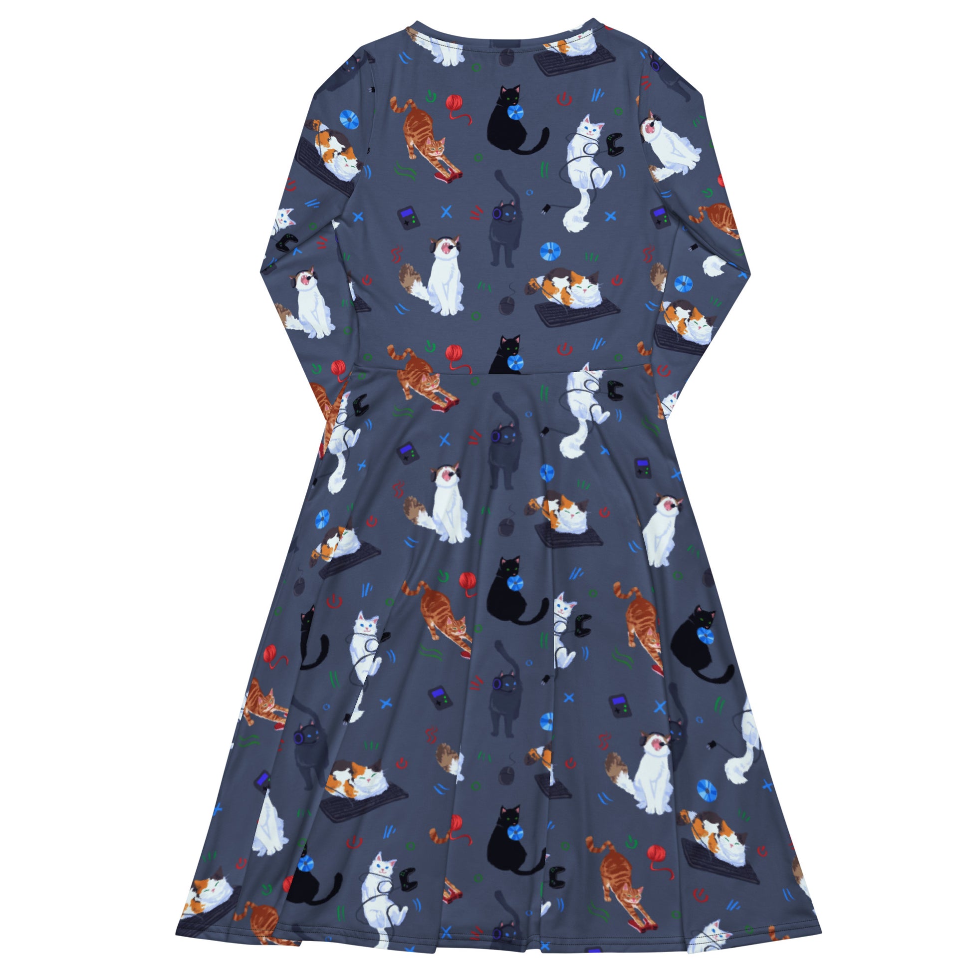 Video Game Cats Light Long Sleeve Midi Dress 8