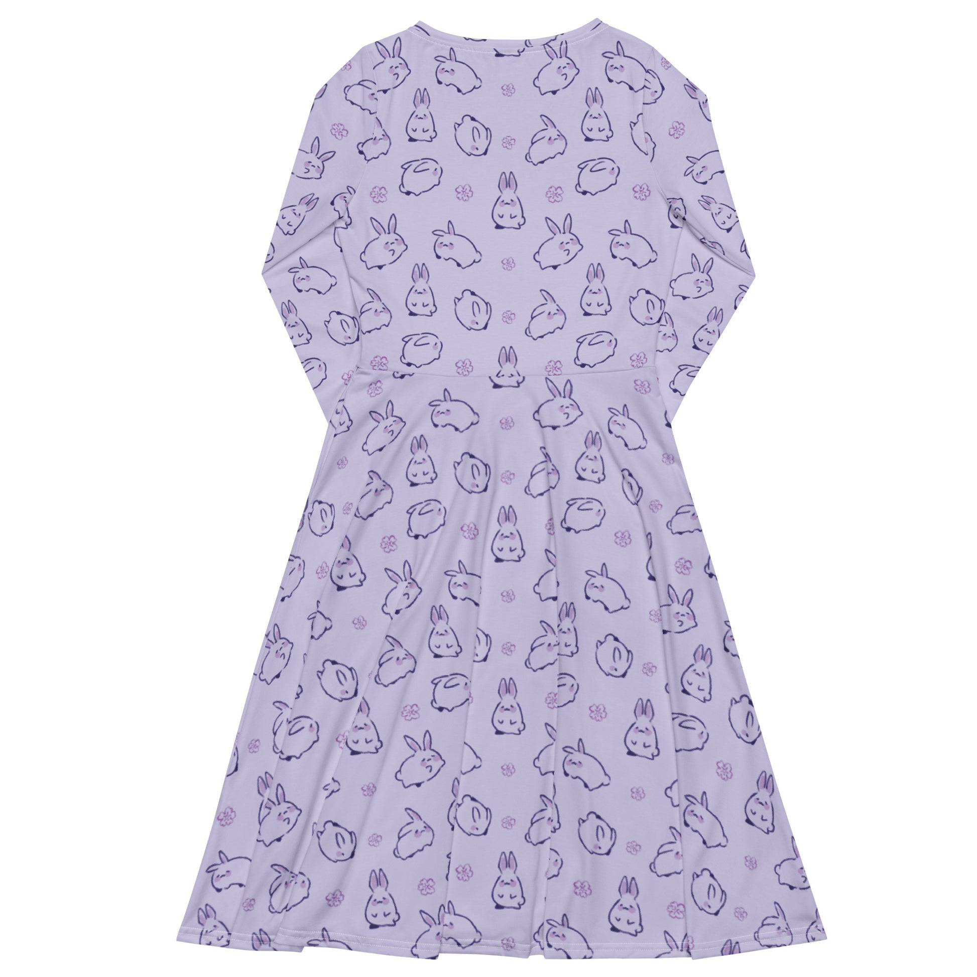 Lilac Anime Bunnies Long Sleeve Midi Dress 8
