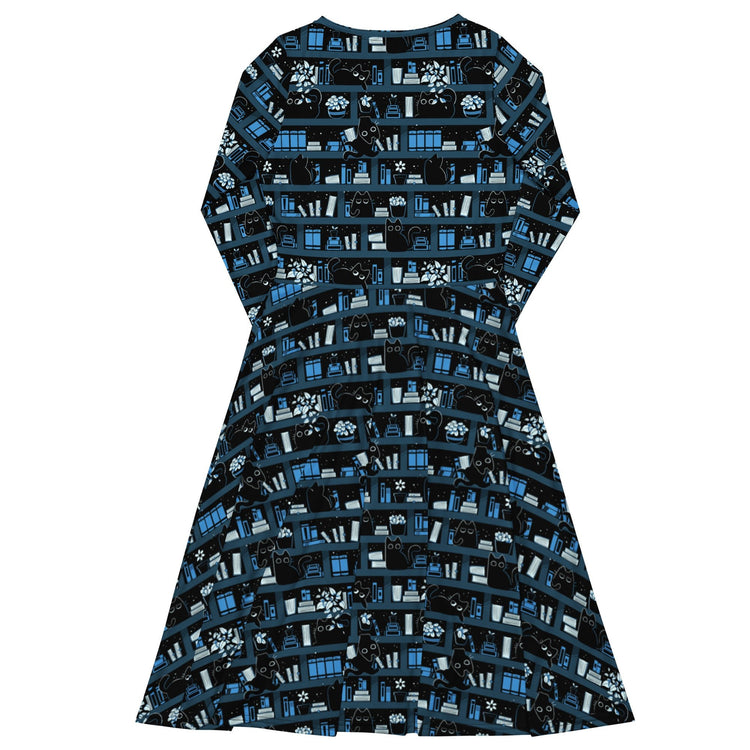 Nerdy Purrrfect Library Long Sleeve Midi Dress