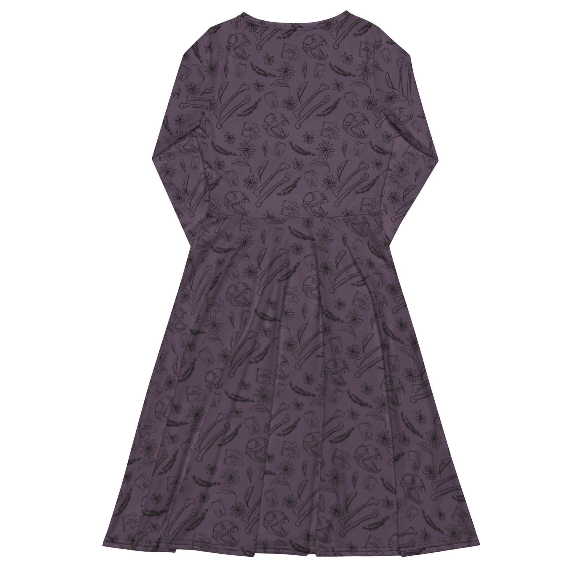 Bones and Flowers Purple Long Sleeve Midi Dress 8