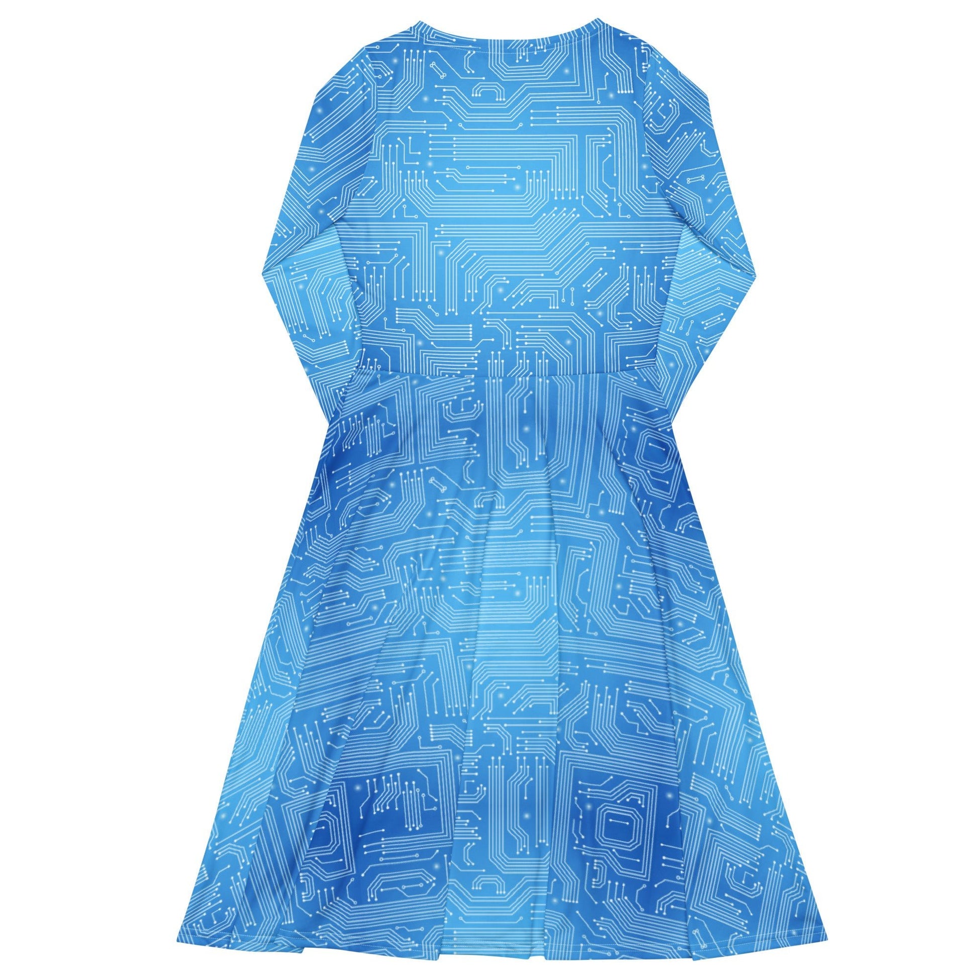 Blue Computer Circuit Board Long Sleeve Midi Dress 8