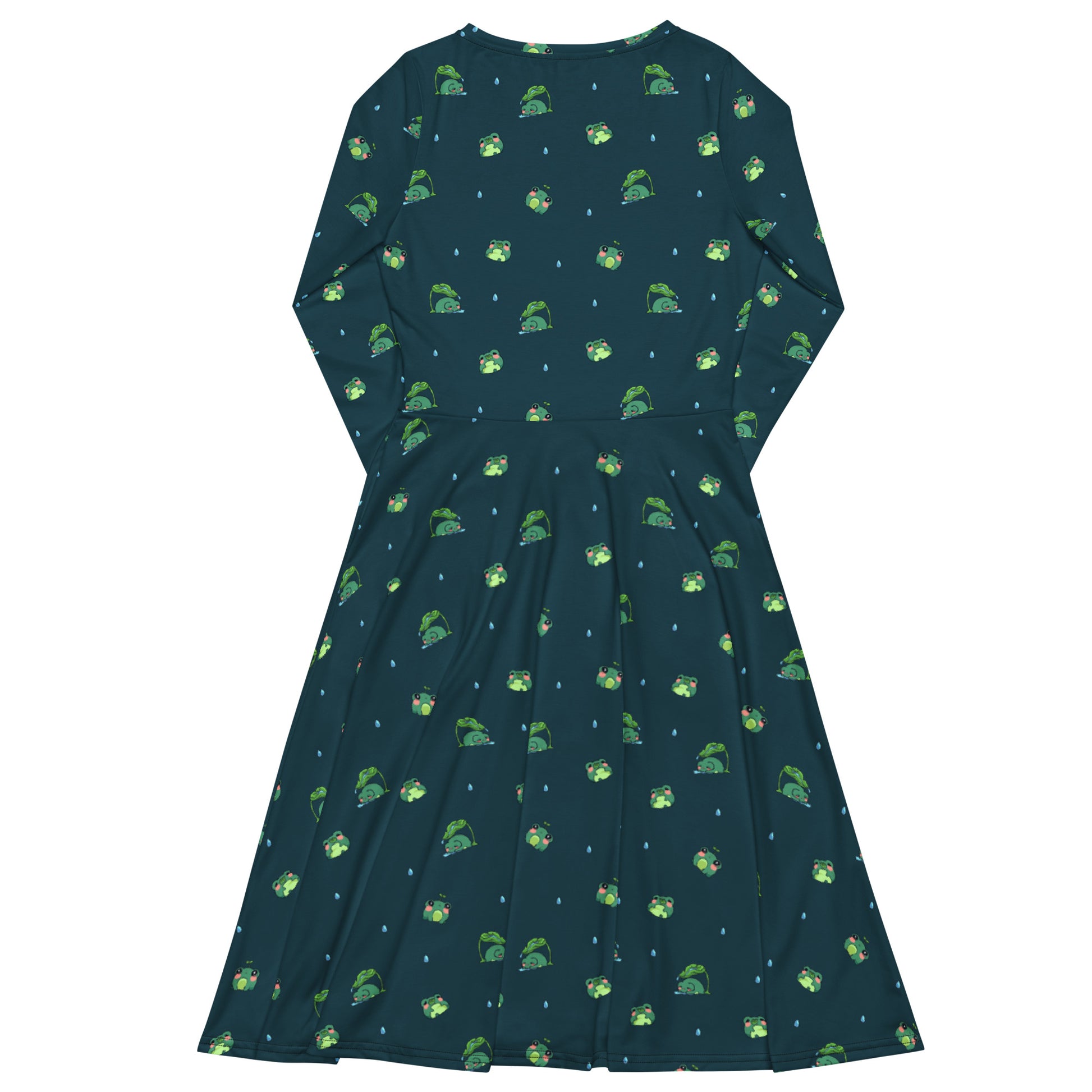 Raining Frogs Dark Teal Long Sleeve Midi Dress 8