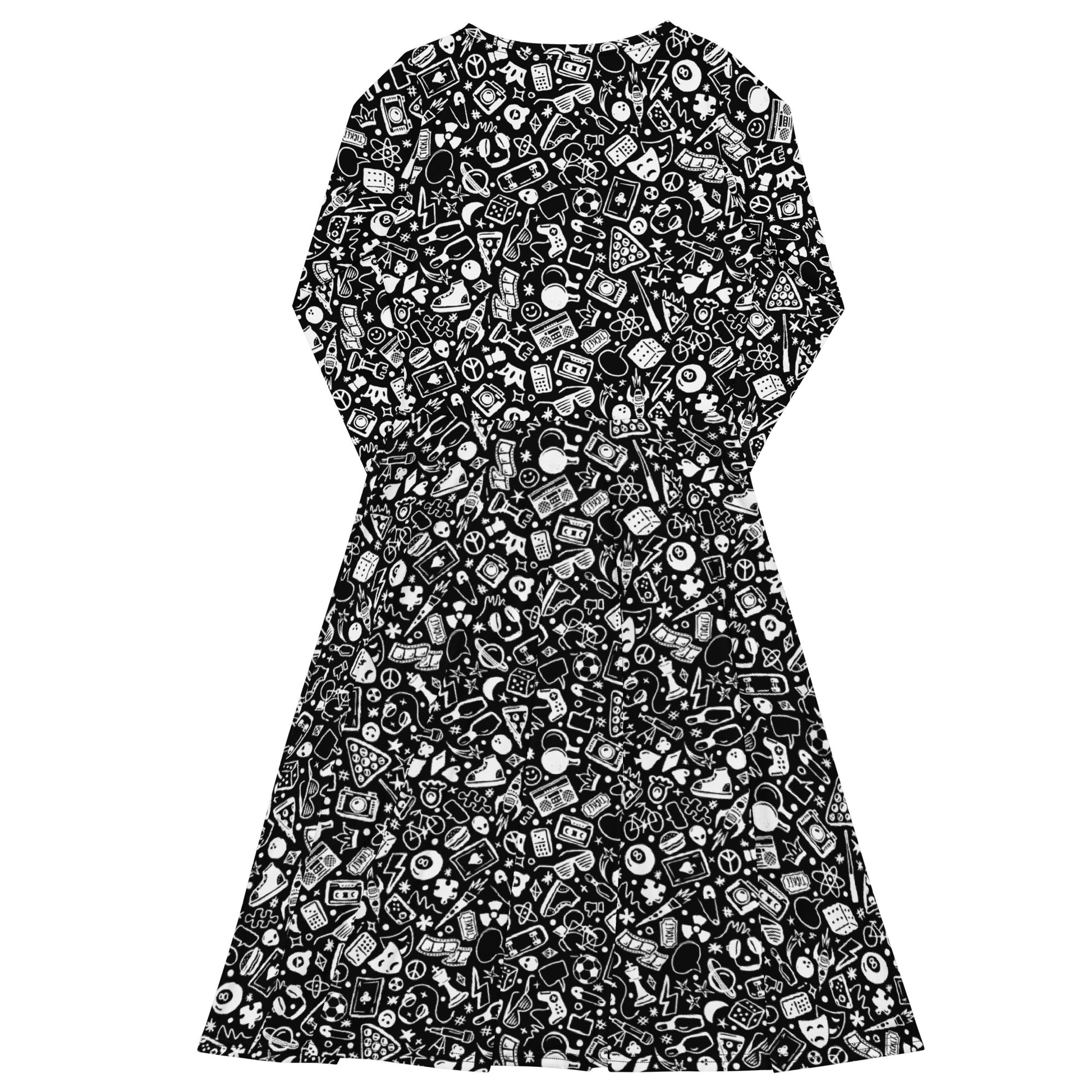 Nerdy Doodles Black Long Sleeve Midi Dress 8