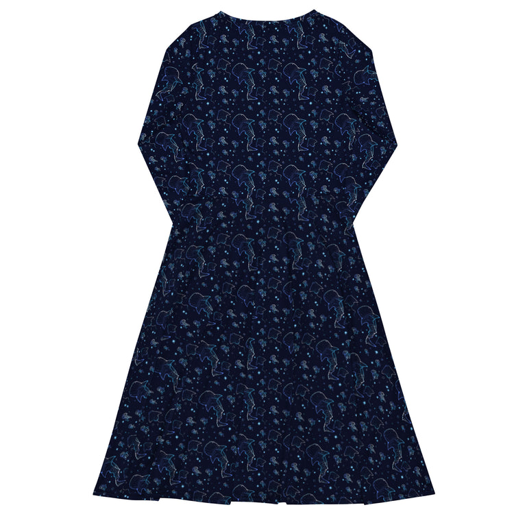 Nerdy Ocean Giants Long Sleeve Midi Dress