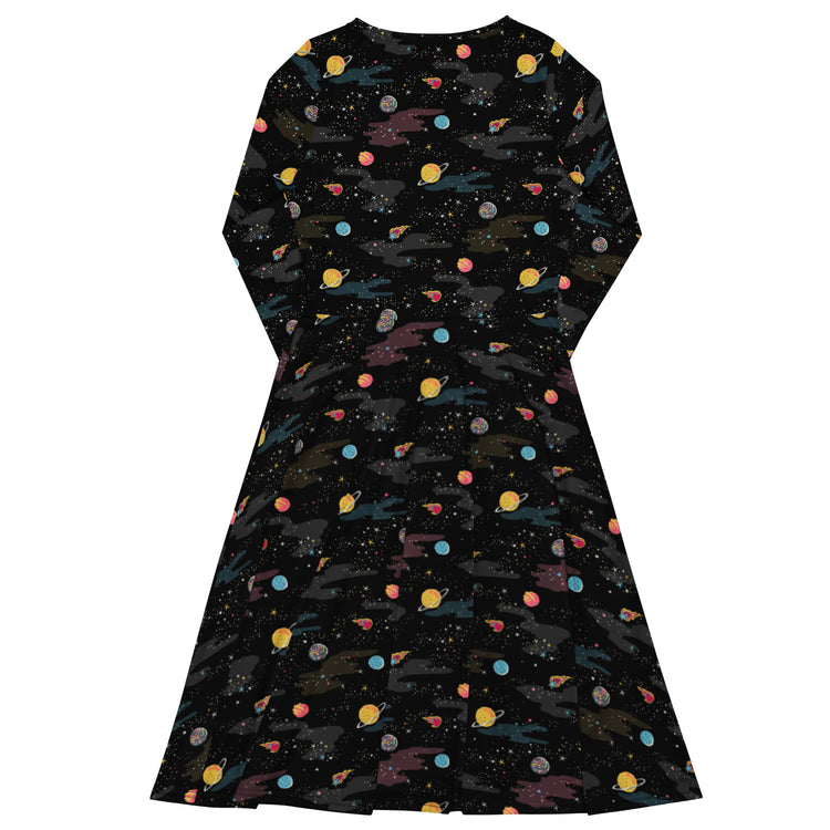 Nerdy A Starry Galaxy Outer Space Long Sleeve Midi Dress