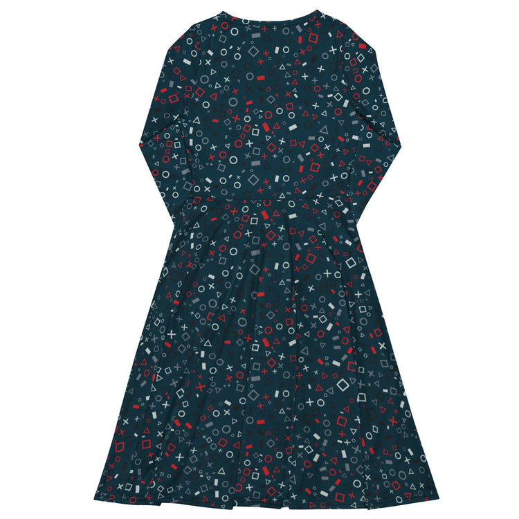 Nerdy Controller Gamepad Icons Teal Video Game Long Sleeve Midi Dress