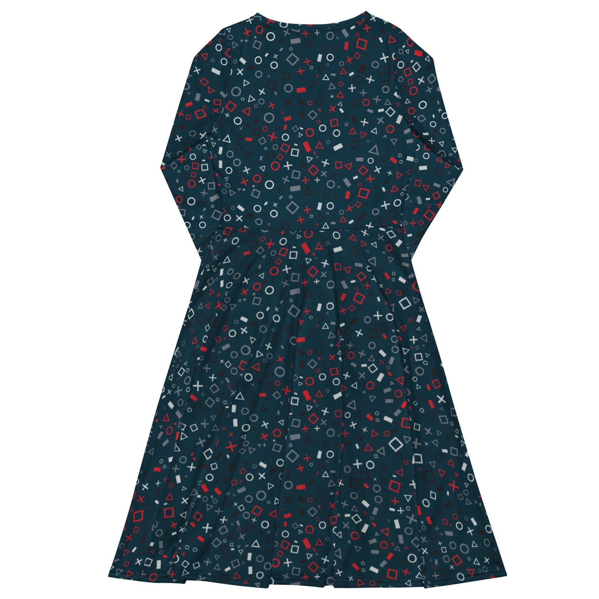 Controller Gamepad Icons Teal Video Game Long Sleeve Midi Dress 8
