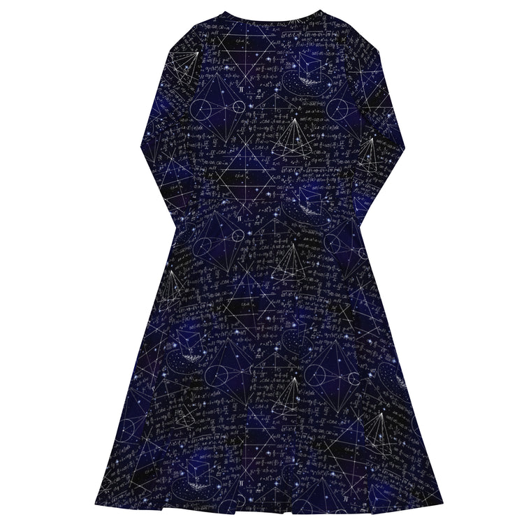 Nerdy Math And Physics Space Long Sleeve Midi Dress