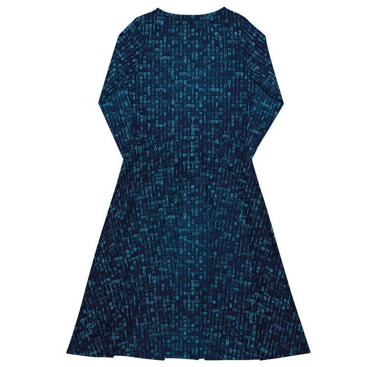 Nerdy Javascript Computer Code Blue Long Sleeve Midi Dress